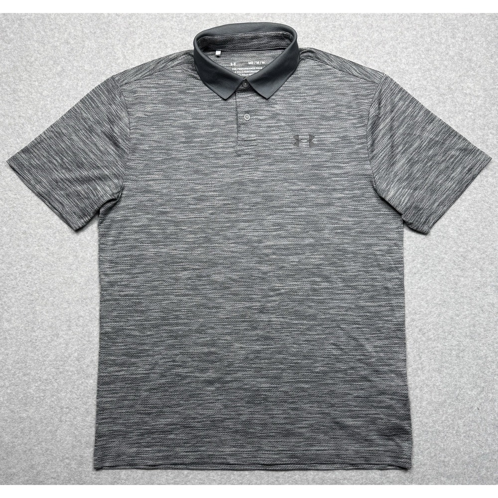 Under Armour Shirt Mens Medium Heather Gray Loose Fit Performance Polo‎ Stretch